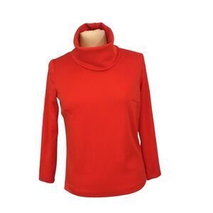 Vintage Red Double Knit Cowl Neck Long Sleeve Shirt Top Turtleneck sz 8, 38 bust